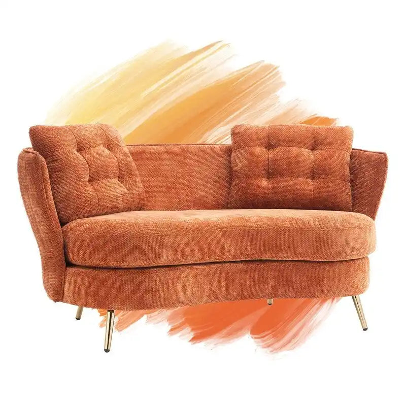 Gepolstertes Sofa mit goldfarbenen Metallbeinen, Club-Zweisitzer für Wohn- und Lesezimmer, Schlafzimmer, Apartment, kleine Räume und Wohnheime