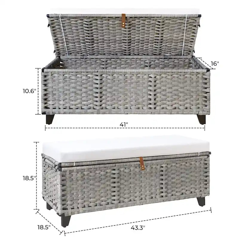 Aufbewahrungsbank aus Korbgeflecht mit Kissen für Schlafzimmer, Wohnzimmer oder Veranda - 18.5 H X 43.3 W X 18.5 D