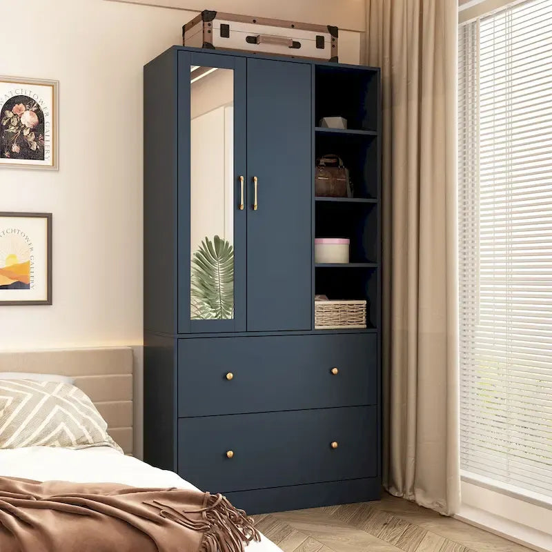 Kleiderschrank mit Spiegel und verstellbarem Kleiderstangenbereich, platzsparend