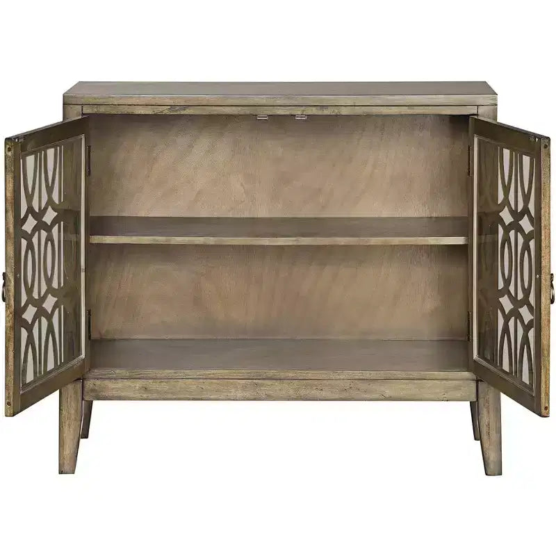 Meuble d'appoint de 40 pouces de large avec portes vitrées, étagère réglable et finition parchemin patinée