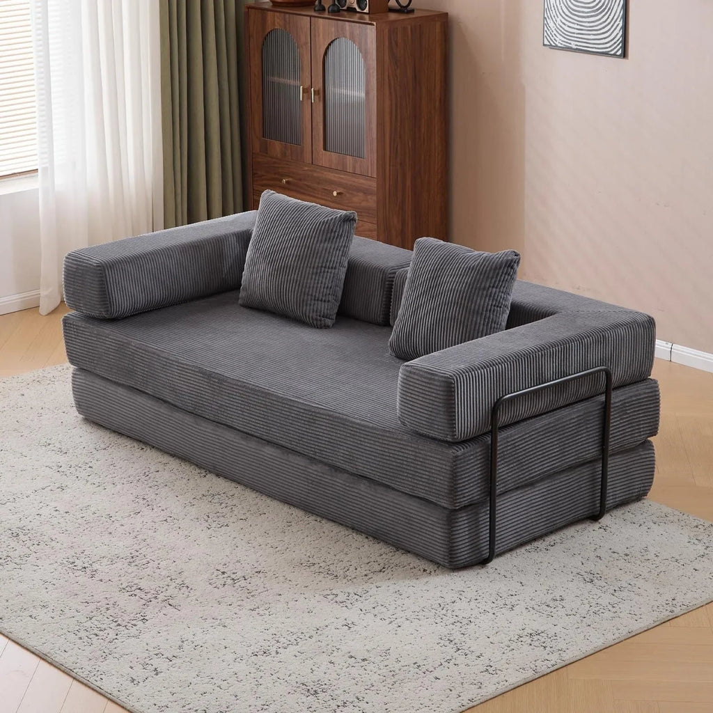 Canapé-lit convertible de sol avec dossier à coussins en tissu chenille, pour salon et chambre