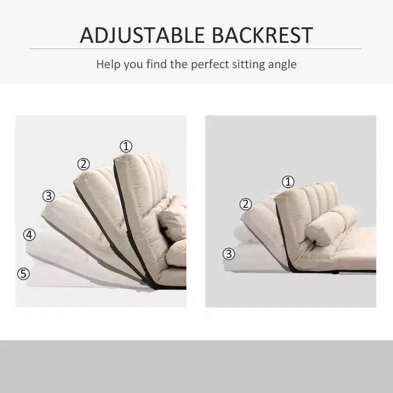 Fauteuil convertible de sol, canapé-lit pliant, chaise longue d'appoint avec 2 oreillers, dossier et appuie-tête réglables, 51.25 L