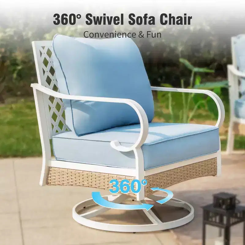 Captiva Designs 5-teiliges extra großes Outdoor-Lounge-Set aus Metall und Rattan mit Drehstühlen mit Gitterlehne und Zweisitzer
