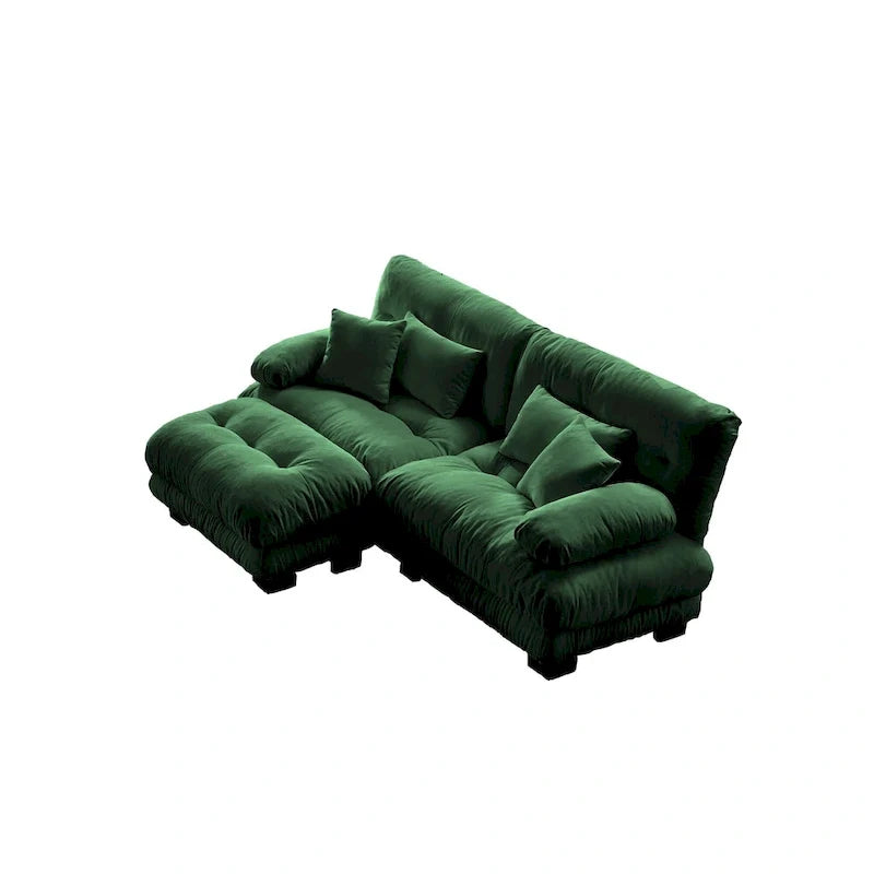 Ecksofa in L-Form, Chenille-Zweisitzer mit Lendenkissen