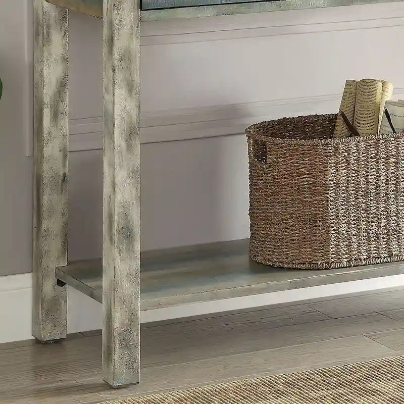 Consoletafel met 3 laden in antiekgrijs en blauwgroen