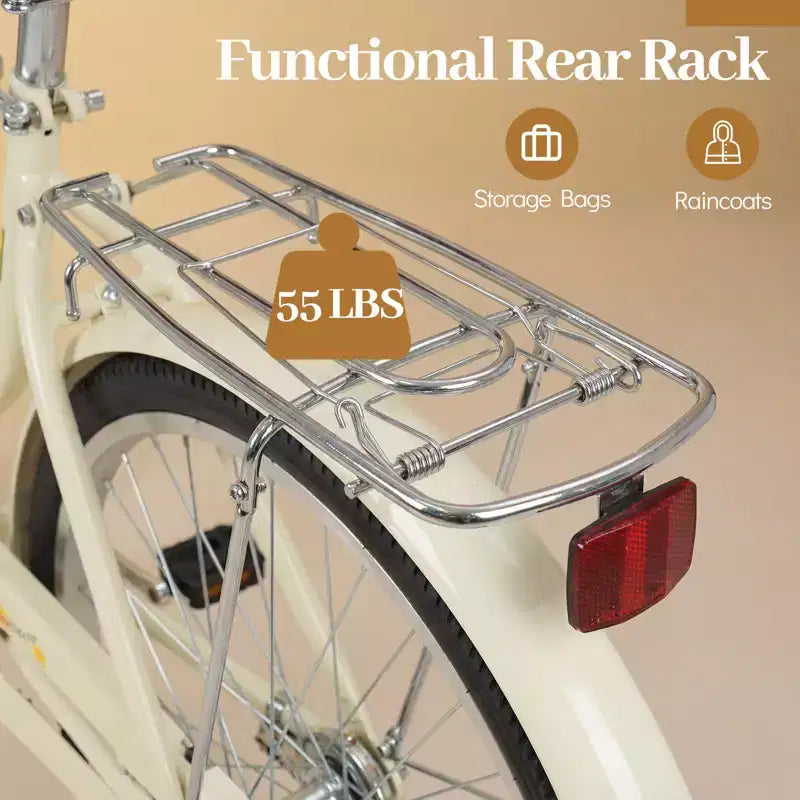 Gymax 24-inch cruiserfiets voor op het strand met verstelbaar zadel, gevlochten mand en bagagedrager voor in de stad