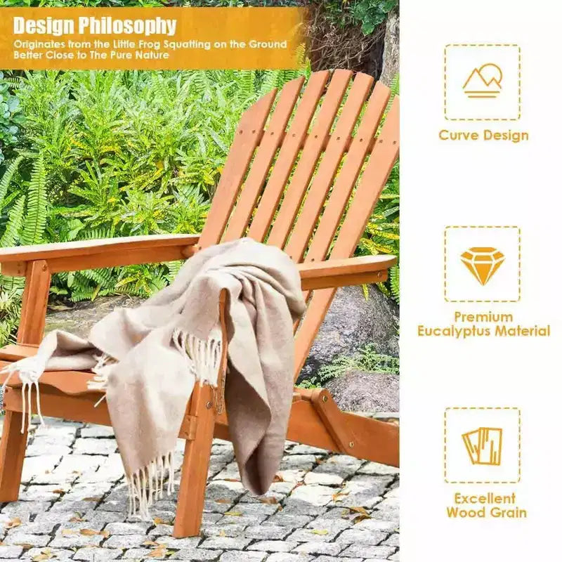 Costway 4-teiliges Adirondack-Loungesessel-Set aus Eukalyptusholz, klappbar, naturfarben