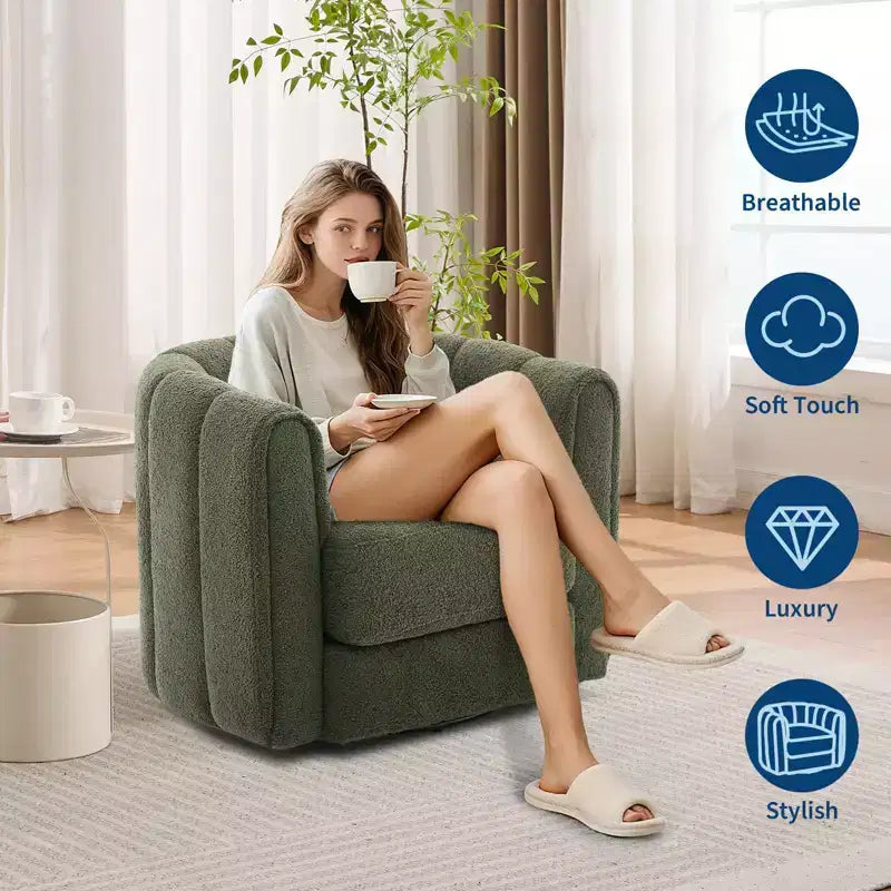 Ensemble de 2 fauteuils d’appoint pivotants à 360° modernes, style tonneau, rembourrage moelleux en tissu, vert