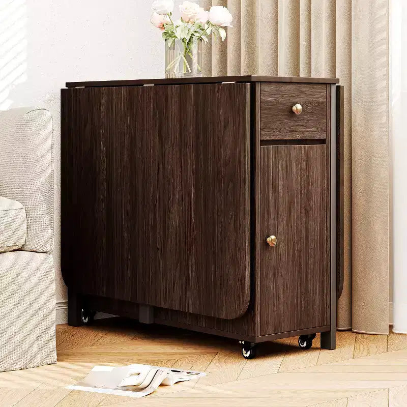 ATJafurn opklapbare eettafel van 59 inch met neerklapbare bladen voor kleine ruimtes, rechthoekige uitschuifbare houten keukentafel met wielen en opbergruimte