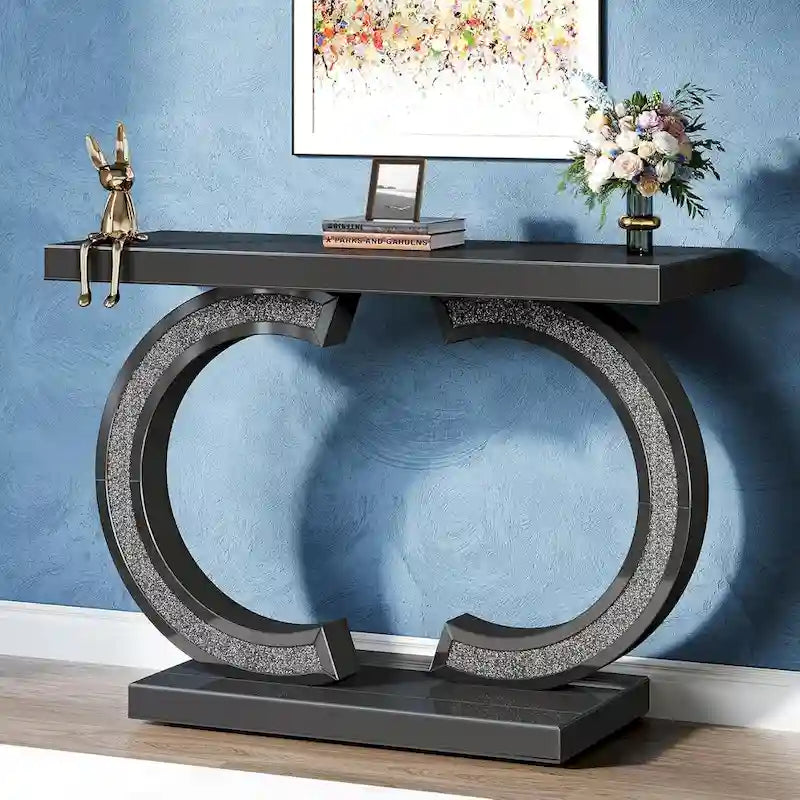 Console argentée, table d’entrée avec miroir de 39 pour l’entrée