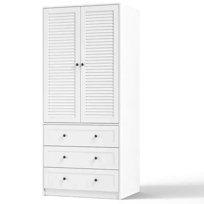 COZONY kledingkast met 3 laden en 2 deuren, moderne houten kast voor de slaapkamer, stevige witte kledingkast