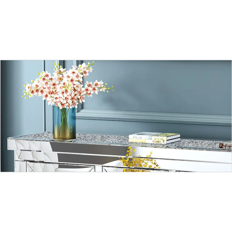 Credenza decorativa glam a specchio con motivo a rombi e 3 cassetti