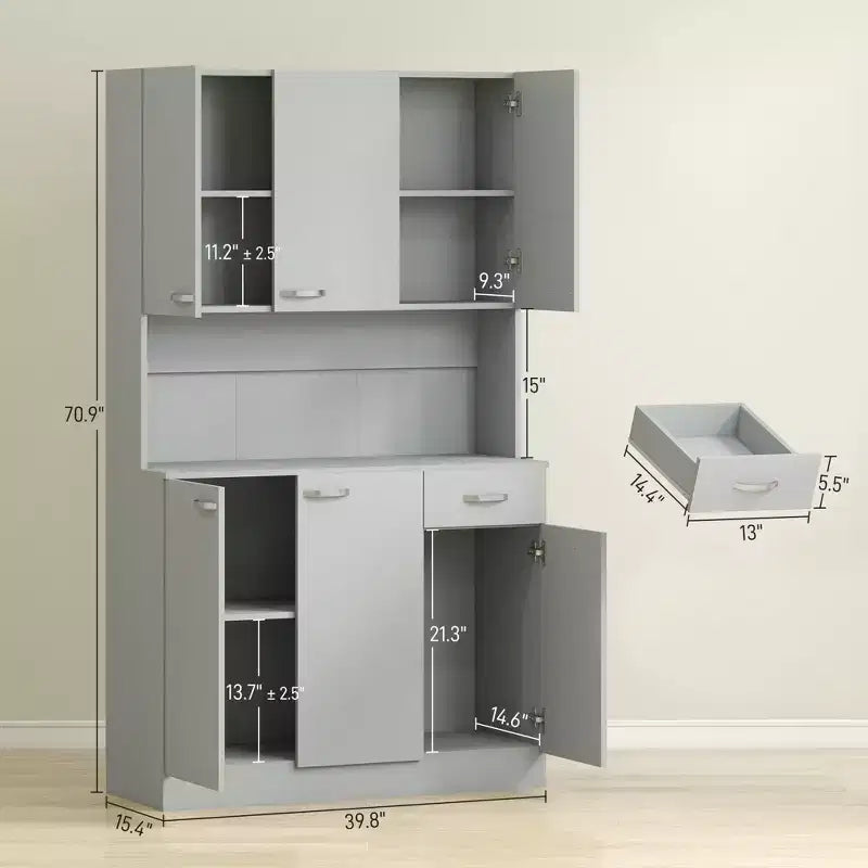 Dispensa da cucina da 71, mobile alto con supporto per microonde, credenza moderna da cucina, 3 ripiani regolabili per soggiorno e sala da pranzo