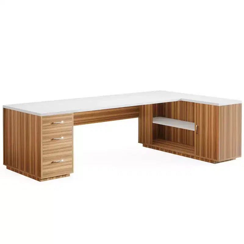 Bureau de direction d’angle Lantine 85.8 en forme de L, extra large, pour ordinateur, avec tiroirs classeurs pour bureau à domicile