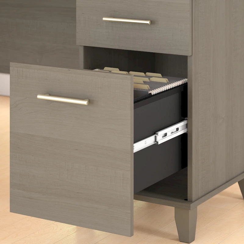Bush Furniture Somerset 60W L-förmiger Schreibtisch mit Aufsatzregal