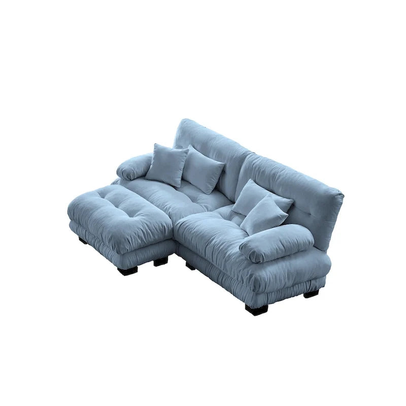 Ecksofa in L-Form, Chenille-Zweisitzer mit Lendenkissen