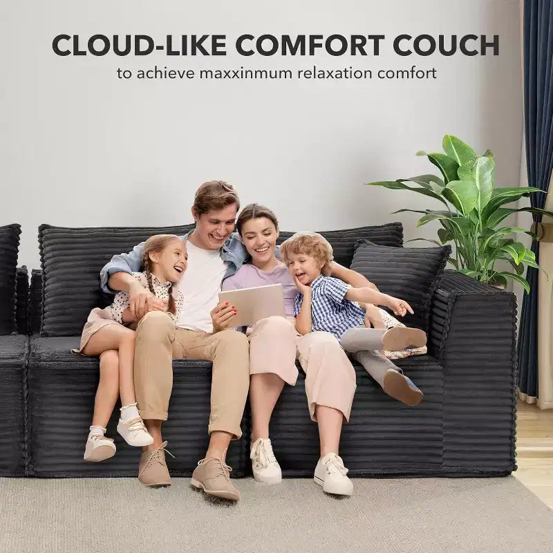 Canapé modulaire nuage de 107/ 137, canapé profond sans structure, canapé convertible confortable pour le sol avec poufs et mousse à mémoire de forme