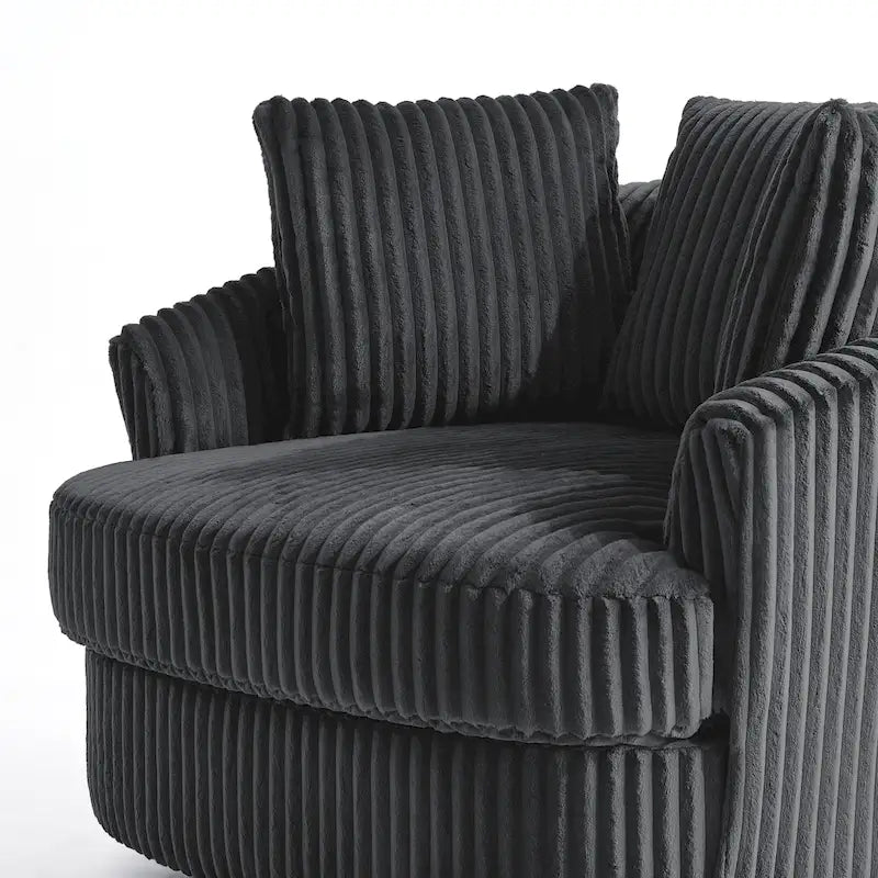 Fauteuil tonneau pivotant surdimensionné en velours côtelé moelleux, accoudoirs rentrés, 43 W