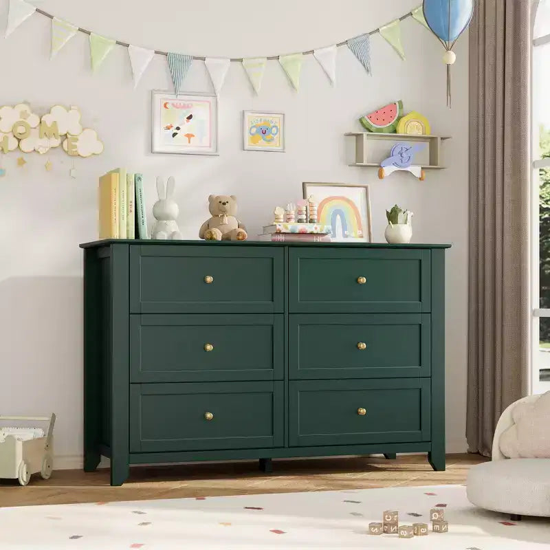 Kommode mit 6 Schubladen fürs Schlafzimmer, große Kommode mit tiefen Schubladen und Metallgriffen, moderne Holzkommode für Eingangsbereich und Flur