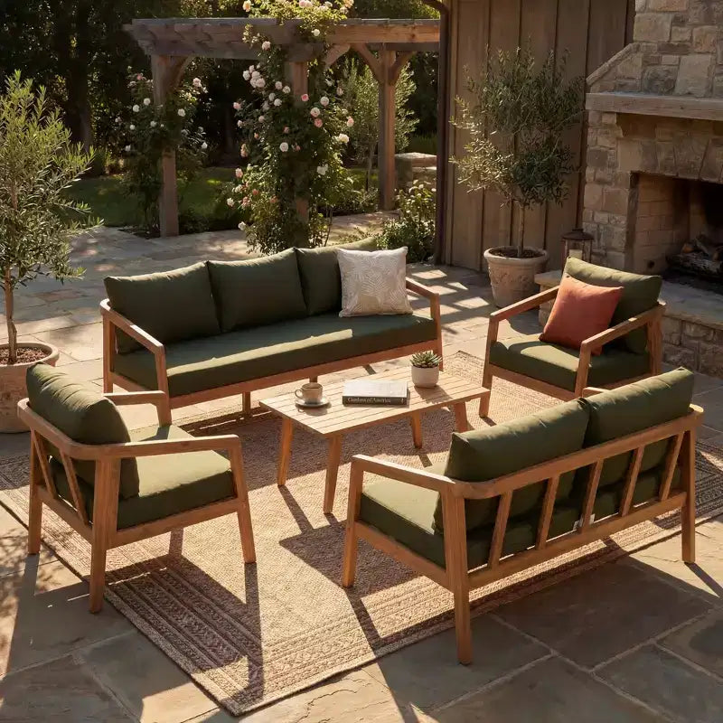 Ensemble de sièges moderne Sunny de Christopher Knight Home, 5 pièces en acacia, avec table rectangulaire à lattes et 7 places