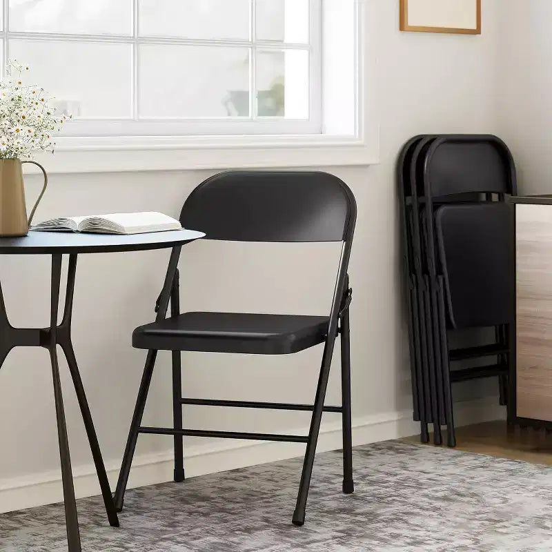 Ensemble de 8 chaises pliantes tout acier avec dossiers, chaises de salle à manger pliables en métal robuste, capacité de 350 lbs, pour l’intérieur et l’extérieur