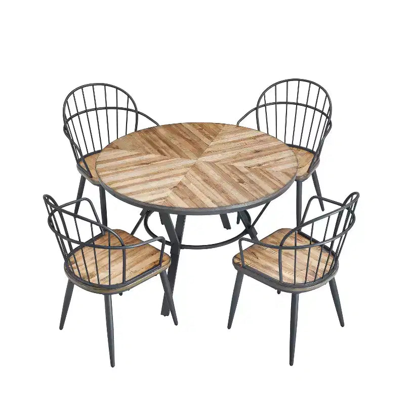 Set da pranzo da 5 pezzi con 4 sedie e tavolo rotondo/quadrato, nero+naturale/noce-ModernLuxe