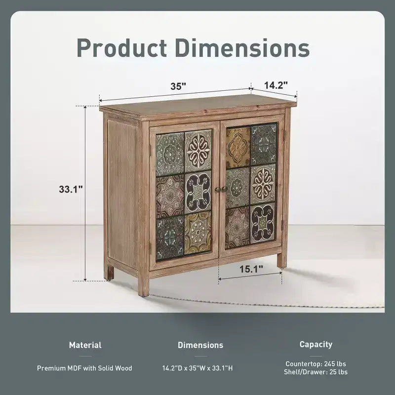 Captiva Designs accent-opbergkast met 2 deuren en verweerd ruitpatroon voor de hal en woonkamer