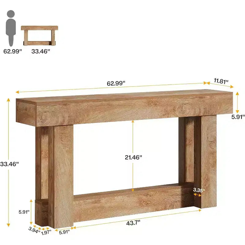 Houten consoletafel van 62.99 inch, smalle, lange boerderijtafel voor de hal met 2 niveaus