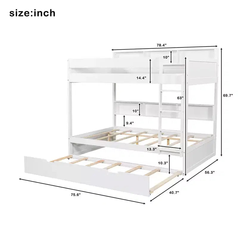 Luxystar modern stapelbed met twee tweepersoonsbedden, planken en onderschuifbed