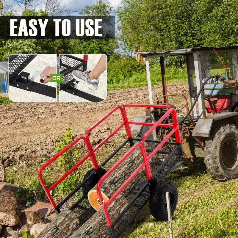Chariot-benne de jardin, capacité de 1500 lb, remorque tout-terrain robuste en acier de 22 pieds cubes avec 2 roues, chariot extérieur pour tondeuse à gazon, tracteur, VTT et côte à côte