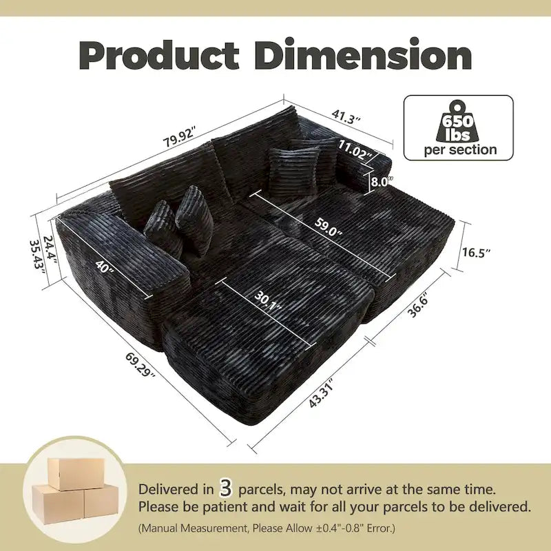 Divano componibile moderno e morbido HOOOWOOO, a forma di L, con pouf rimovibile