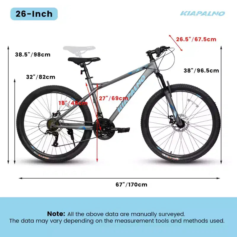Bicicletta da montagna NAYSAYE da 26 pollici per adulti, 21 velocità, con telaio in acciaio ad alto tenore di carbonio e doppi freni a disco meccanici, 67*26.5*38
