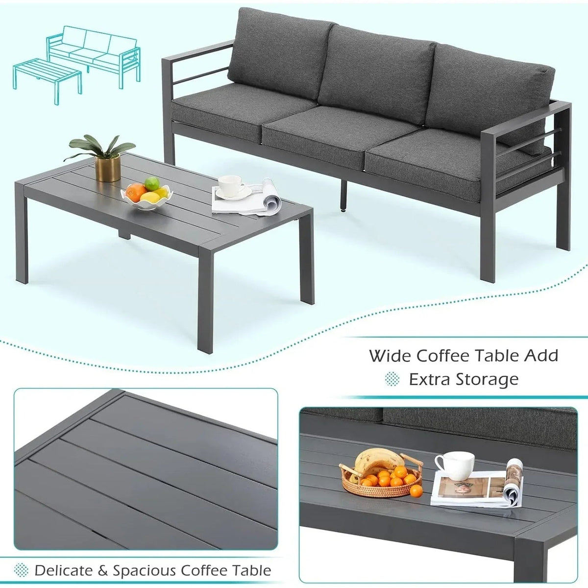 Ensemble de mobilier de jardin en aluminium AECOJOY de 7 pièces, salon de jardin