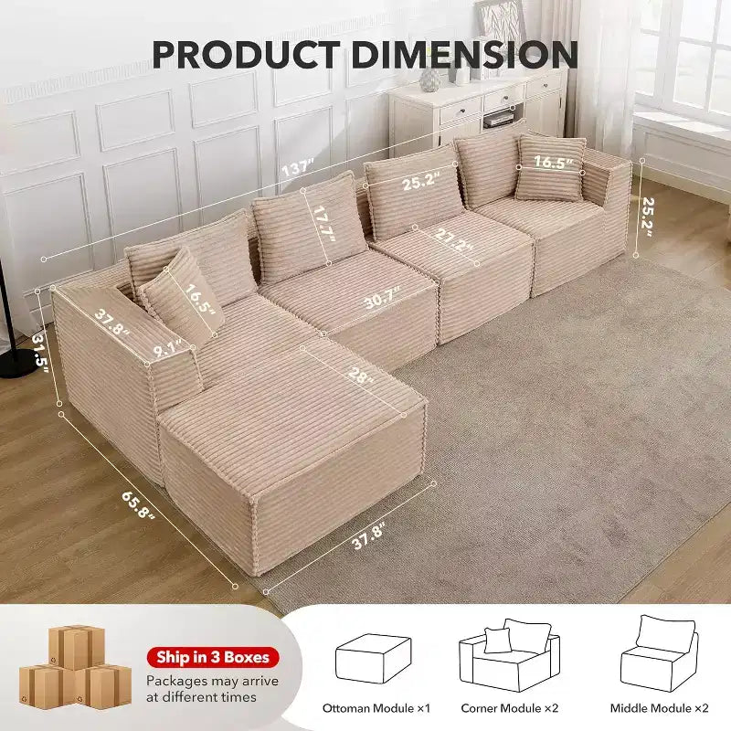 Divano componibile modulare Cloud da 107/ 137, senza struttura e con seduta profonda, trasformabile e confortevole, con pouf e schiuma memory