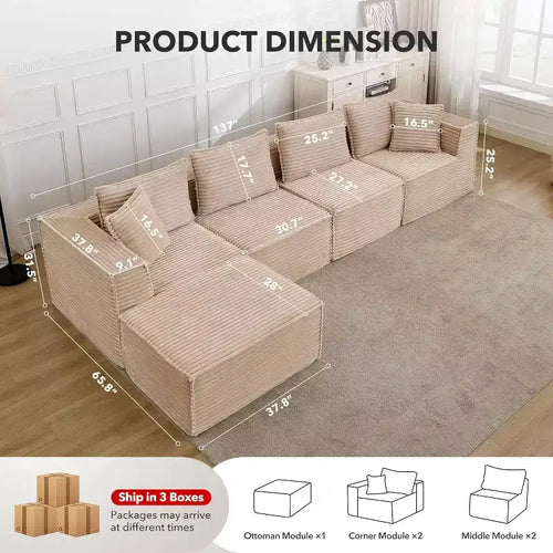 Modulares Cloud-Sofa, 107/ 137, tiefes, rahmenloses Sofa, wandelbare, bequeme Bodensofas mit Hockern und Memory-Schaum