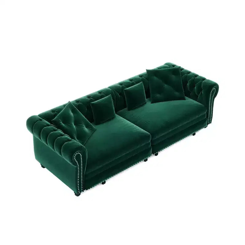 Whisen Schlafsofa aus Samt, 3-in-1, King Size, ausziehbar und umwandelbar, mit beweglichem Ottomanen, gestepptes Design