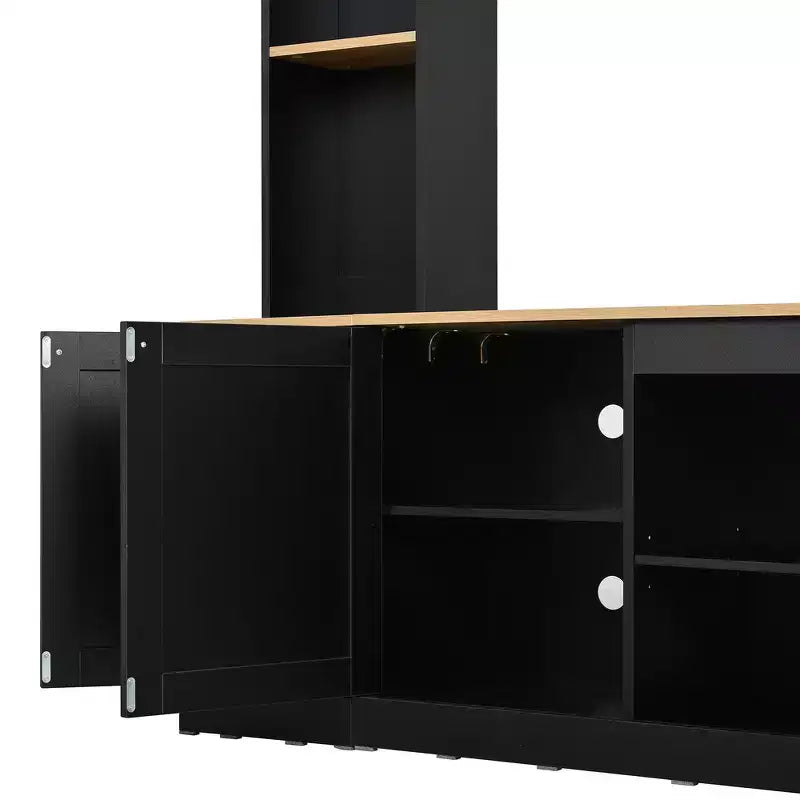 Whisen 91 Medienkonsole, geschwungene Entertainment-Center-Wandeinheit, TV-Schrank im Landhausstil mit Bücherregal in Holzoptik für Fernseher bis zu 70
