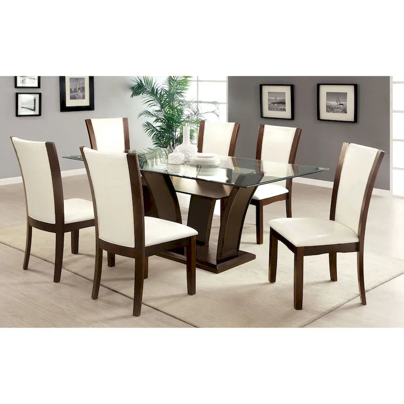 7-teiliges Esszimmermöbelset „Bind“ aus massivem Holz im modernen Stil mit offenen Ablagefächern von Furniture of America
