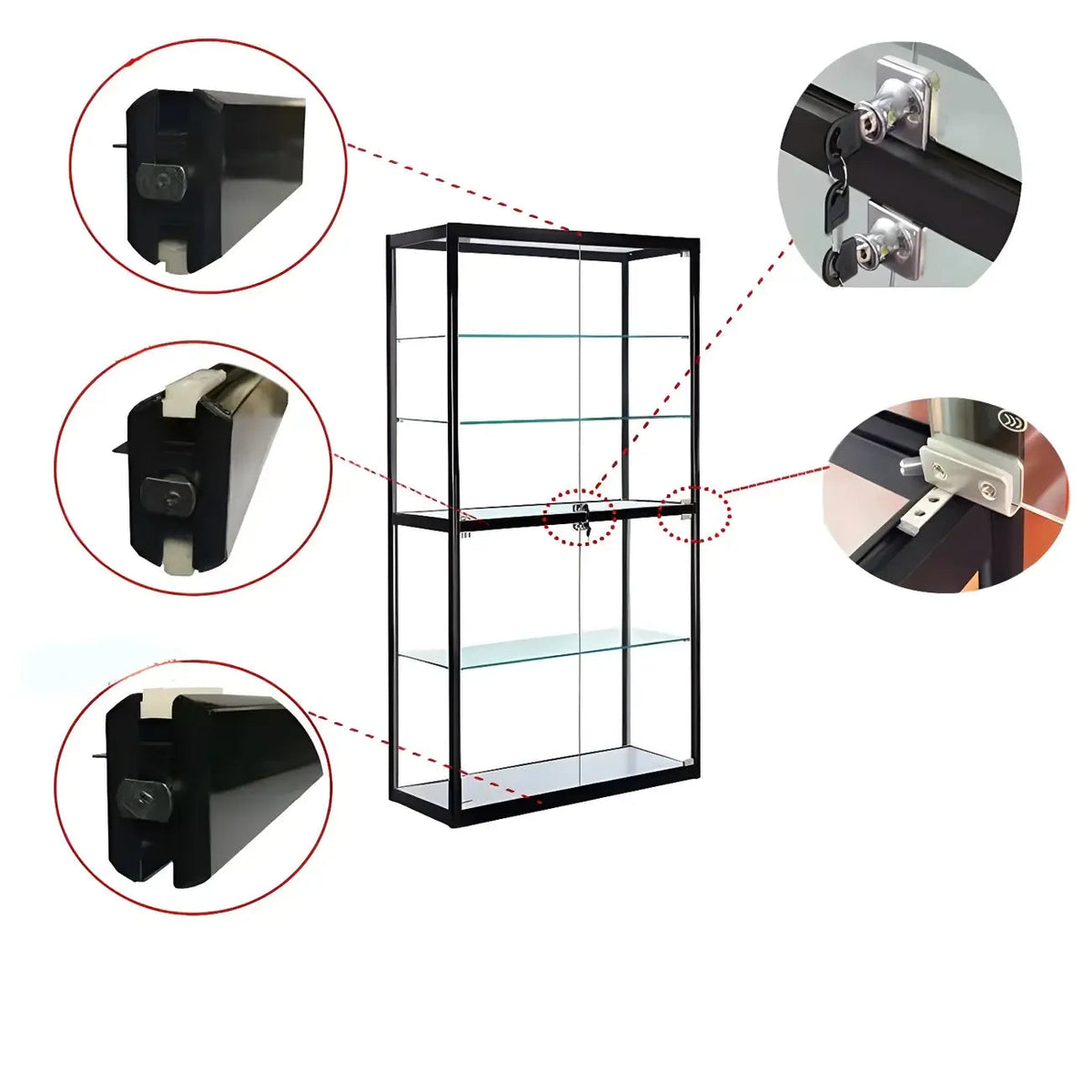 Moderner rechteckiger Vitrinenschrank aus schwarzem Glas