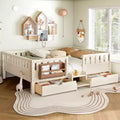 Lit pour enfant Bellemave format queen avec 14 barrières de sécurité, cadre de lit compact avec bibliothèque intégrée et 2 tiroirs de rangement sous le lit