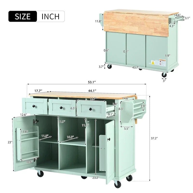 Îlot de cuisine portable à roulettes avec rangement