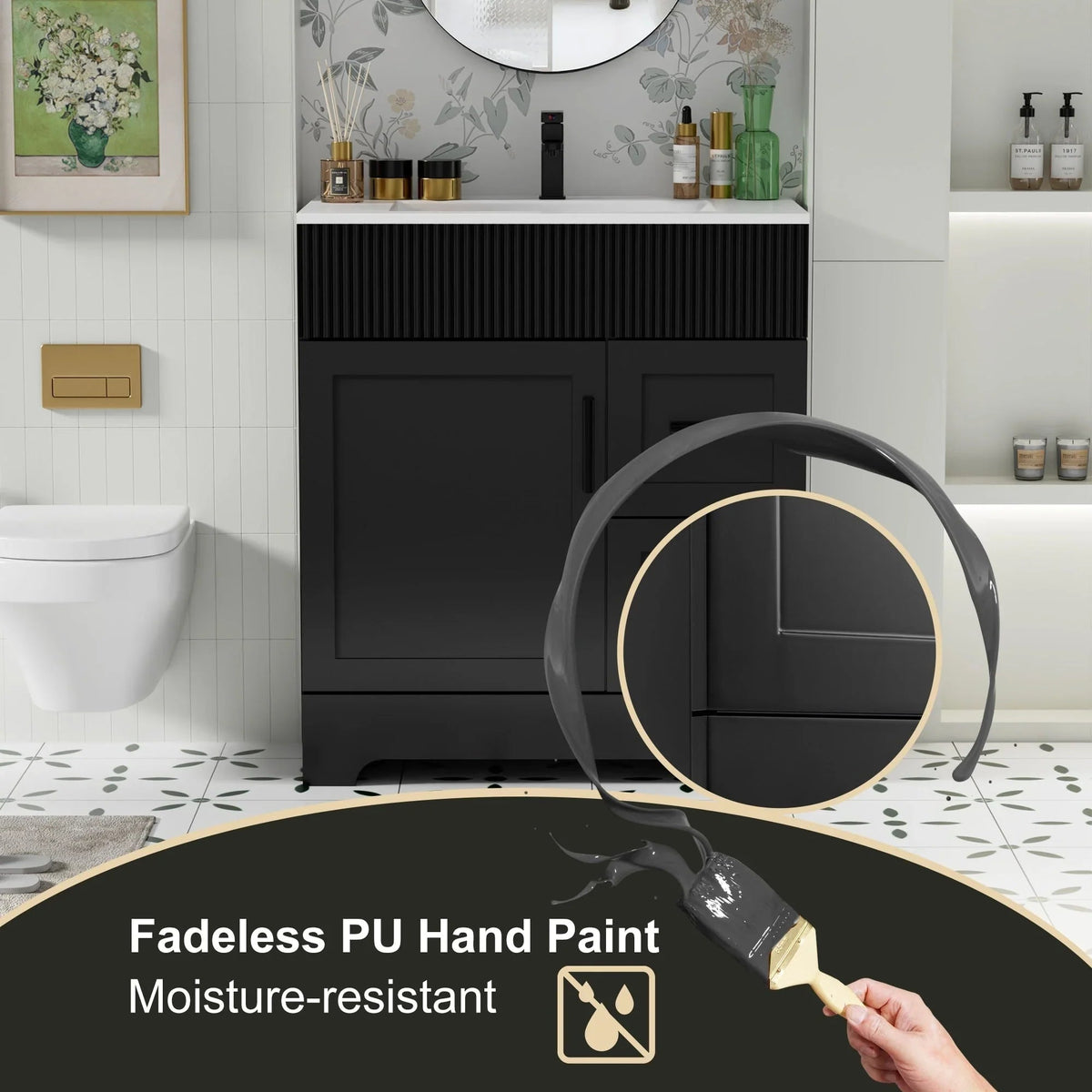 Ensemble meuble-lavabo de salle de bain Wavy Line 30/36/48 avec lavabo et robinet