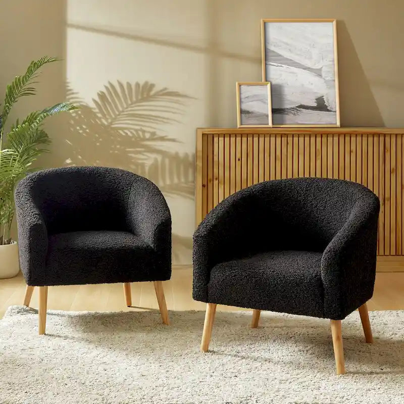Sheila Moderner 30 W Bouclé-Sessel mit Beinen aus Massivholz, 2er-Set von HULALA HOME