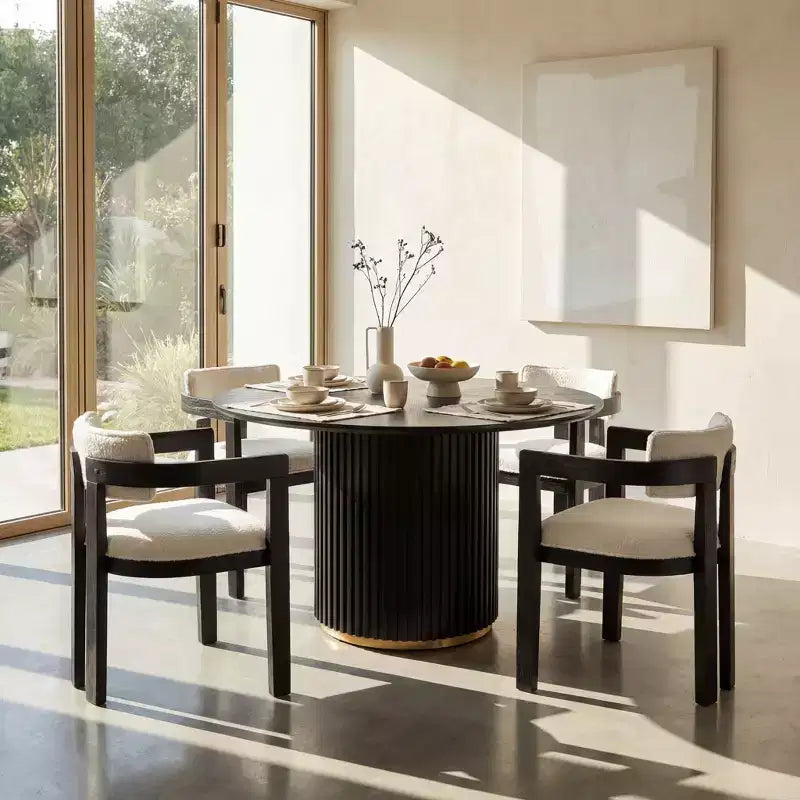 Modernes 5-teiliges rundes Esszimmer-Set von Christopher Knight Home Shankar mit Stühlen aus Kautschukholz und Polsterung
