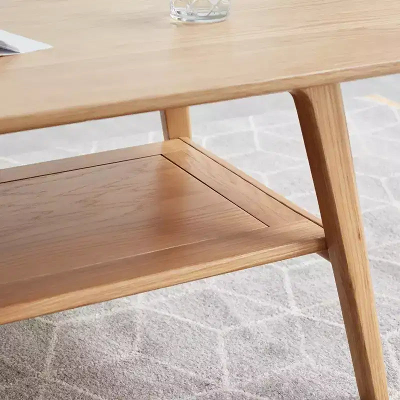 GDFStudio Wright moderne rechthoekige salontafel van massief eikenhout met opbergplank