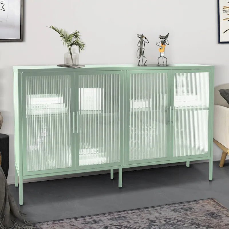 Metallschrank mit gehärteter Glasscheibe und verstellbarem Einlegeboden