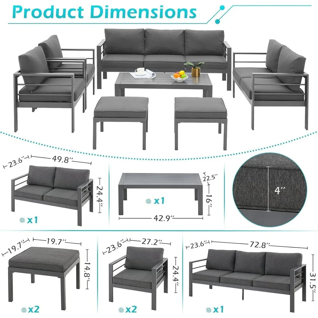 Ensemble de mobilier de jardin en aluminium AECOJOY de 7 pièces, salon de jardin