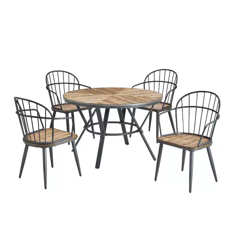 Set da pranzo da 5 pezzi con 4 sedie e tavolo rotondo/quadrato, nero+naturale/noce-ModernLuxe