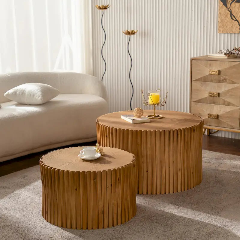 Cilindervormige nestbare salontafel met verticaal reliëfpatroon (set van 2)