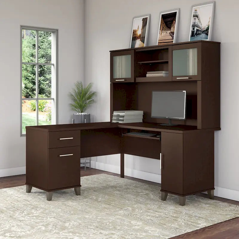Bush Furniture Somerset 60W L-förmiger Schreibtisch mit Aufsatzregal